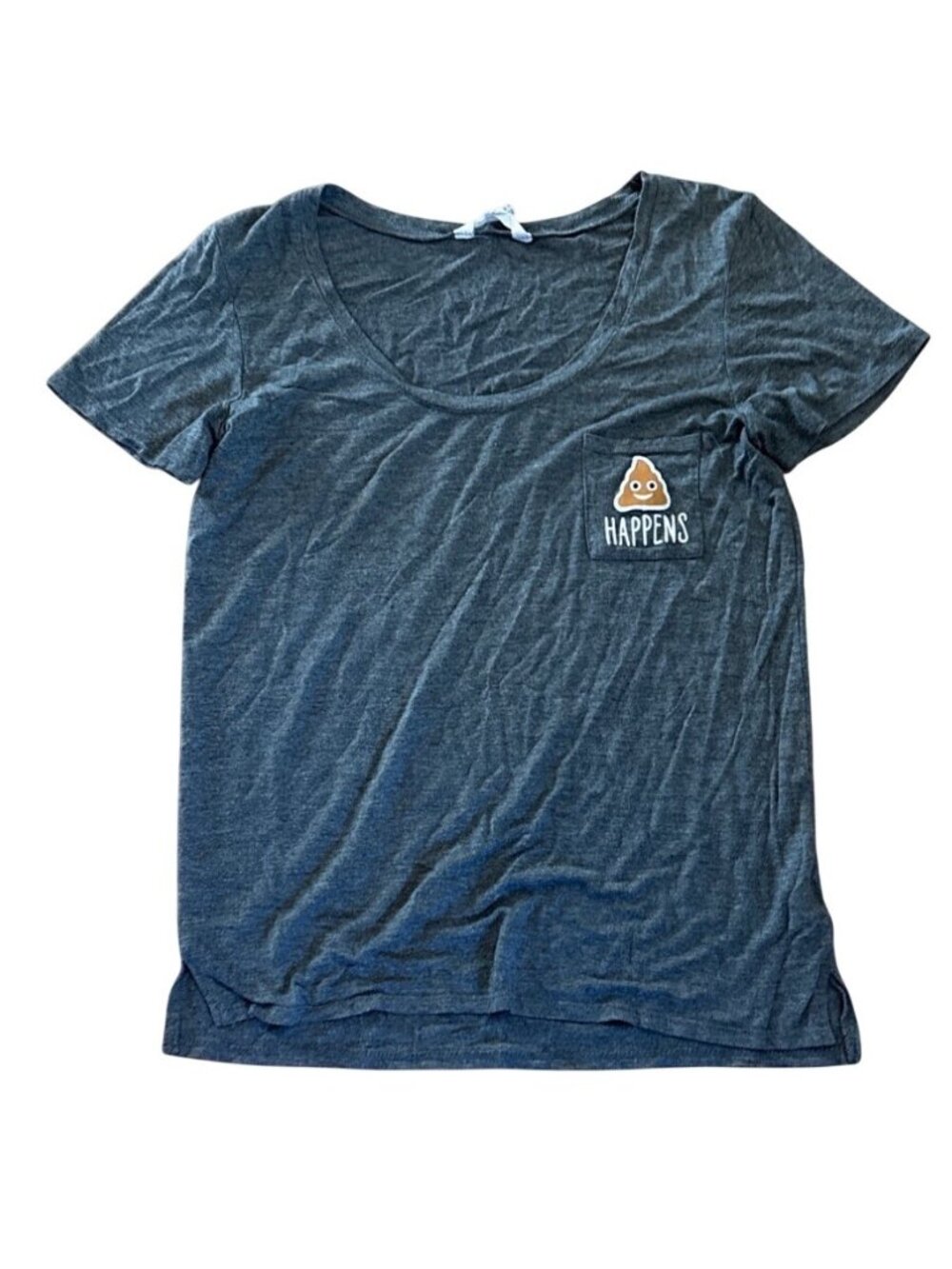 Urban Heritage Shirt Womens Small Graphic Poop Happens Pocket Gray Short Sleeve